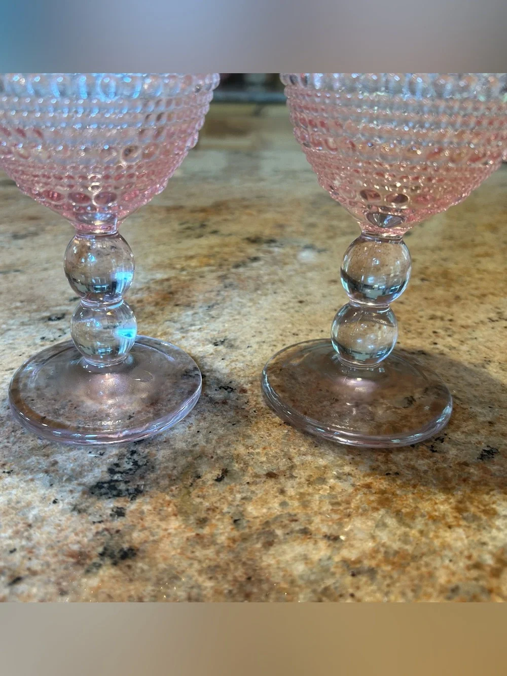 Set of 2 Pink Depression Glass Hobnail Bubble Goblets 12oz 6.50” tall 3.5” wide